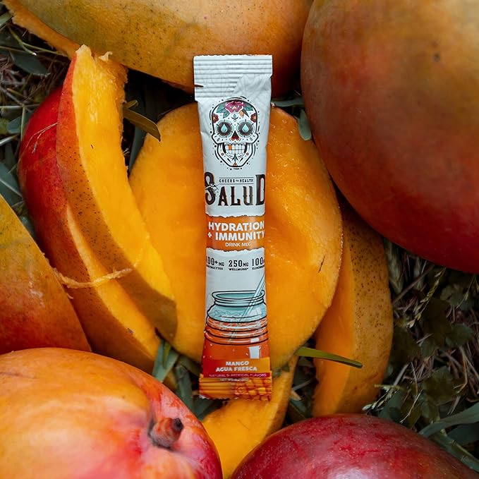 Salud 2-in-1 Hydration Packets + Immunity Electrolytes Powder Mango - Agua Fresca Drink Mix Elderberry Dairy &amp Soy Free Non-GMO Gluten Free Vegan Low Calorie 1g Sugar (15 Servings)
