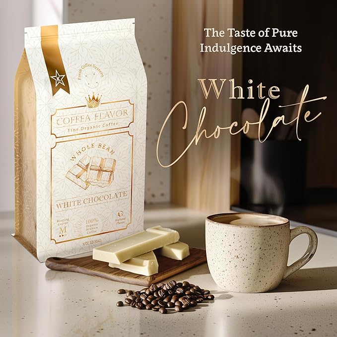 White Chocolate Flavored Ground Coffee – Medium Roast 100% Arabica Single Origin Organic – Naturally Flavored No Artificial Sweeteners – by Coffea Flavor