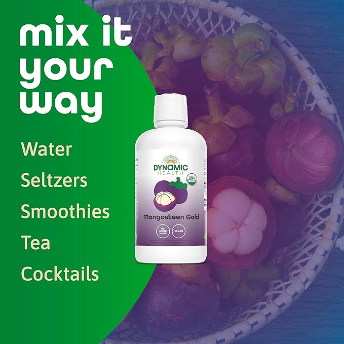 Dynamic Health Mangosteen Gold Organic Mangosteen 100% Juice No Additives Antioxidant Vegan Gluten Free Non-GMO 32 Fl oz