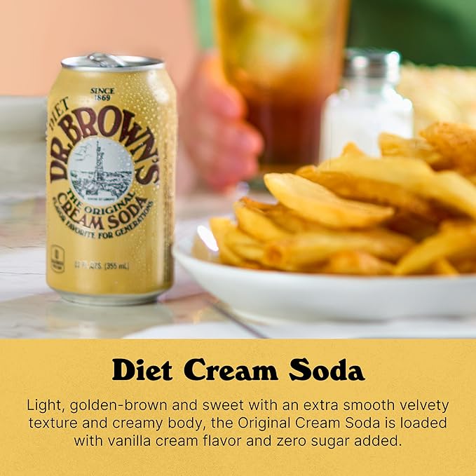 Dr. Brown's Diet Cream Soda - A New York Original - 24 Cans - Kosher Vanilla Cream Craft Soda Pop - Gourmet Diet Cream Soda - 24 x 12 oz Cans