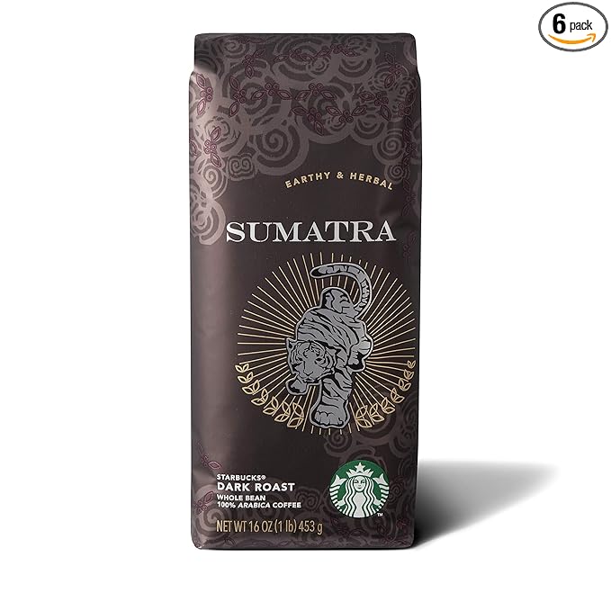 Starbucks Sumatra Whole Bean Coffee 16 oz Pack of 6