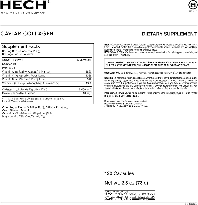Caviar Collagen Capsules - Beauty Supplement with 2000 mg Marine Collagen Peptides Caviar Extract and Vitamin Complex