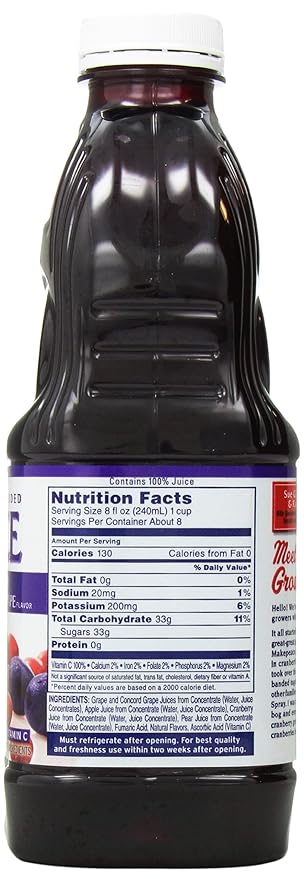 Ocean Spray 100% Juice Cranberry Concord Grape 60 Ounce Bottles (Pack of 8)