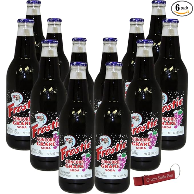 Frostie Concord Grape Soda | One of Frostie’s Popular Soda Flavors | Real Cane Sugar | Caffeine Free | 12 oz Glass Bottles with Crazy Soda Pop Bottle Opener (12 Pack)