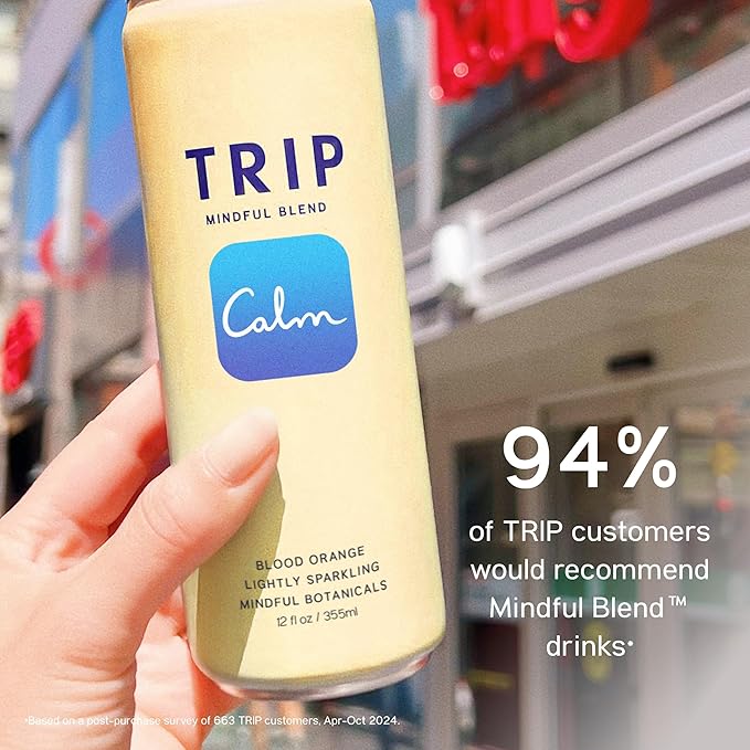 TRIP Lightly Sparkling Adaptogen Drink Non Alcoholic Drink with Magnesium Ashwagandha Lions Mane &amp L Theanine No Added Sugar Mocktail Vegan Blood Orange 12 Oz 12Pk