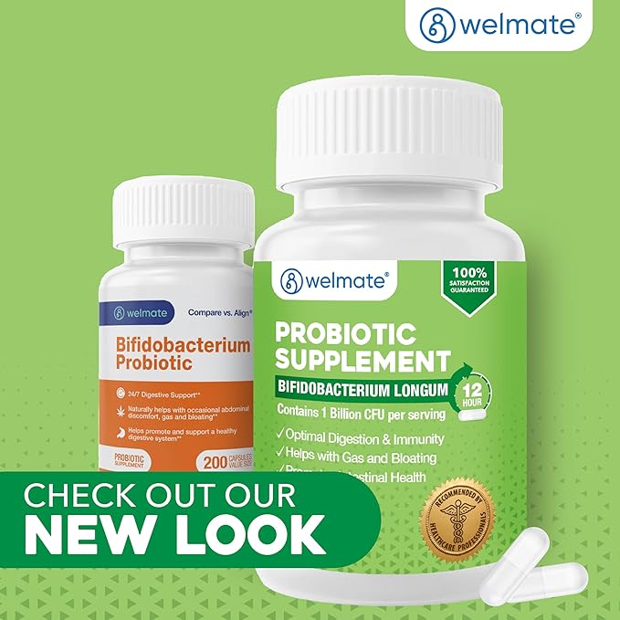 WELMATE Bifidobacterium - Probiotic Supplement - Supports Gut Health - Immune Support - Digestive Enzymes - Gluten Free - Vegan - Men &amp Womens Probiotic - Value Size - 200 Count