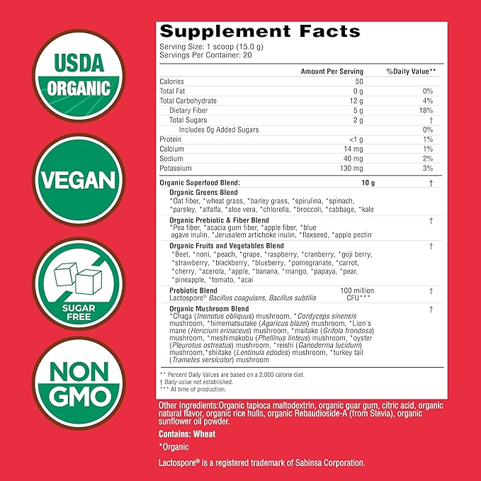 Country Farms Super Greens Berry Flavor 50 Organic Foods USDA Drink Mix Multicolor Multi 40 Servings 21 Oz 2 Pack
