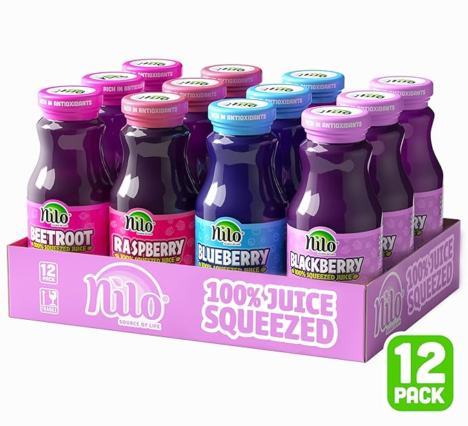 NILO Variety Pack | 100% Squeezed Juice Blackberry Blueberry Raspberry Beetroot | NO Sugar added | NON GMO | NOT From Concentrate | 8.45 oz (Pack of 12)