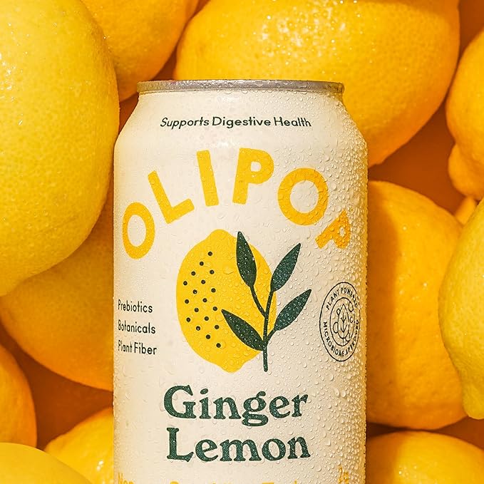 OLIPOP Prebiotic Soda Pop Ginger Lemon A New Kind of Soda Packed with Prebiotics Fiber and Botanicals Gluten Free GMO Free 12oz (12-Cans)