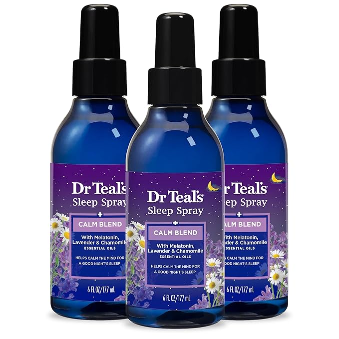 Dr Teal's Sleep Spray with Melatonin &amp Essential Oil Blend 6 fl oz (Pack of 3) &amp Kids 3-in-1 Sleep Bath: Bubble Bath Body Wash &amp Shampoo with Melatonin &amp Essential Oil 20 fl oz (Pac