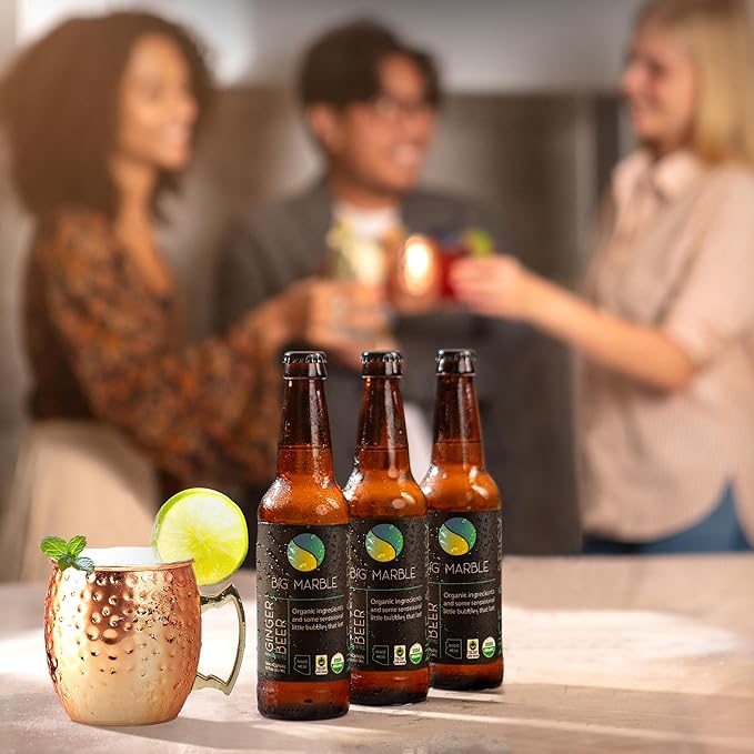 Big Marble Organic Ginger Beer Premium Non-Alcoholic Real Ginger Fair Trade Certified No Artificial Sweeteners/Colors for Cocktails &amp Mocktails - 12 Pack 355ml (12 Fl Oz) Bottles