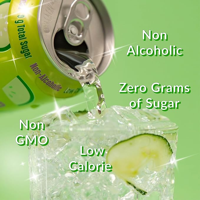 Lakanto Sparkling Cucumber Mojito Mocktail Non Alcoholic Drink - 0g Sugar Naturally Sweetened with Monk Fruit &amp Allulose Ready to Drink Better for You Soda Pop (24 Pack)