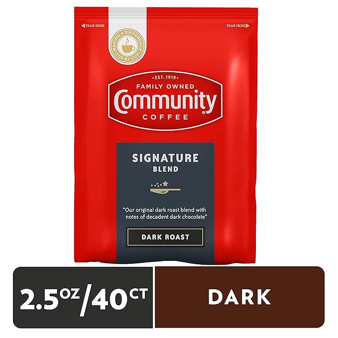 Community Coffee Signature Blend Dark Roast Pre-Measured Coffee Packs 2.5 Ounce Each (Box of 40)