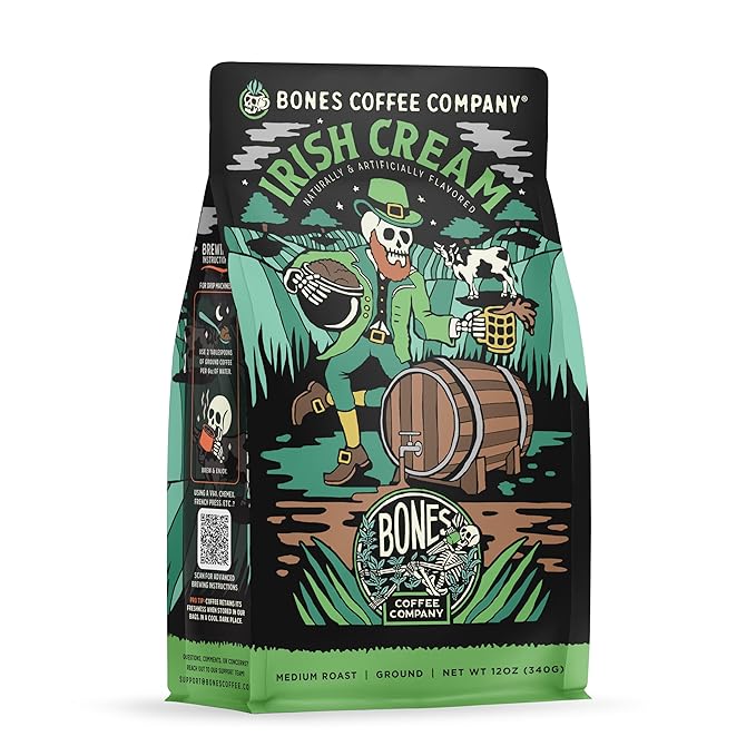 Bones Coffee Company Irish Cream Ground Coffee Beans 12 oz and Salty Siren Ground Coffee Beans 12 oz Bundle