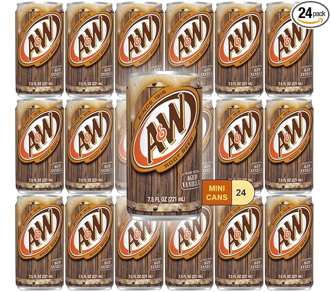 Root Beer Mini Soda Cans 7.5 oz Soft Drinks Bulk Snacks Pack Small Refrigerator &amp Snack Pantry Drink 24 Count Beverage Bedroom &amp Kitchen Supplies