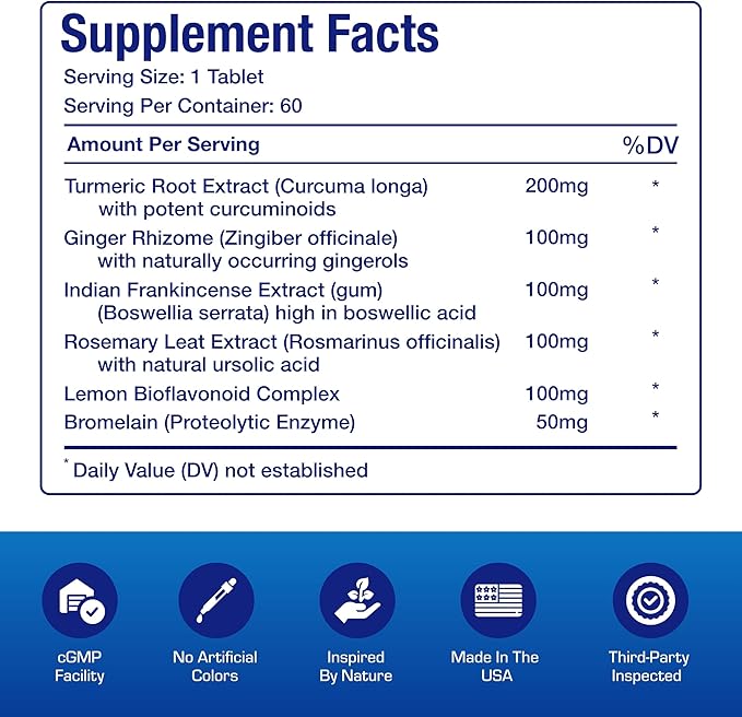 Pro ENZ Joint Support Supplement - Clinical Formula Turmeric Boswellia Supplement for Joint &amp Cartilage Mobility and Comfort Support Plus Eicosanoid Management with Proteolytic Enzymes (60 Tablets