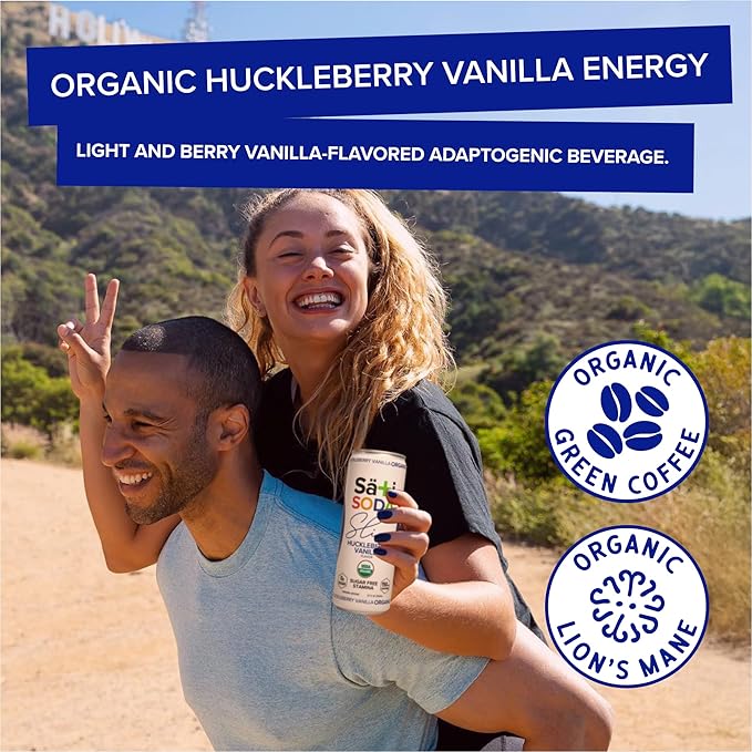 Sati Slim Organic Huckleberry Vanilla - Adaptogenic Beverage with Lions Mane Green Coffee Bean &amp Acerola Vitamin C | Zero Calories Zero Sugar 12-Pack Case