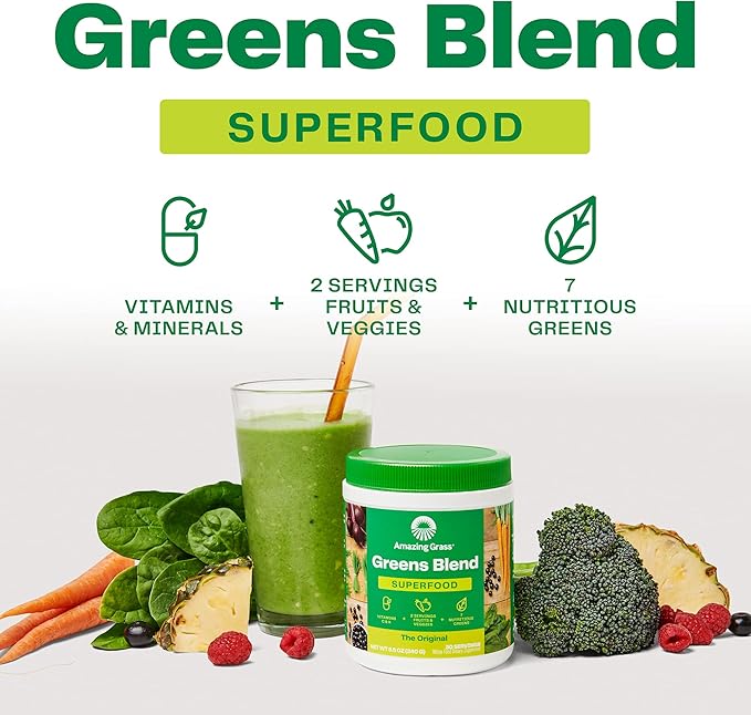 Amazing Grass Greens Superfood Blend with Organic Spirulina Digestive Enzymes - 100 Servings &amp Orgain Hydrolyzed Collagen Peptides Powder 20g Grass Fed Collagen - Hair Skin Nail &amp Joint
