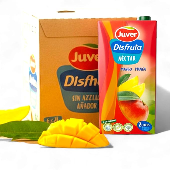 Juver Disfruta Sugar-Free Spanish Mango Fruit Drink 2 Liters (67.6 fl oz).Natural Fruit nectar No Added Sugars 6 Pack Box Delicious Healthy Mango Nectar Drink – Made from Premium Sun-Dried Spanish