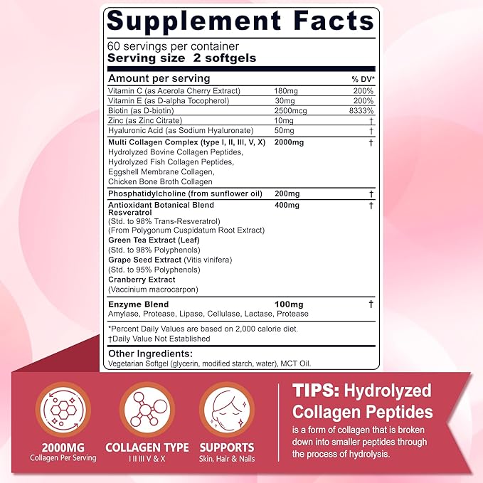 Hydrolyzed Collagen Peptides Pills + Liposomal Turmeric Ginger Lutein Supplement