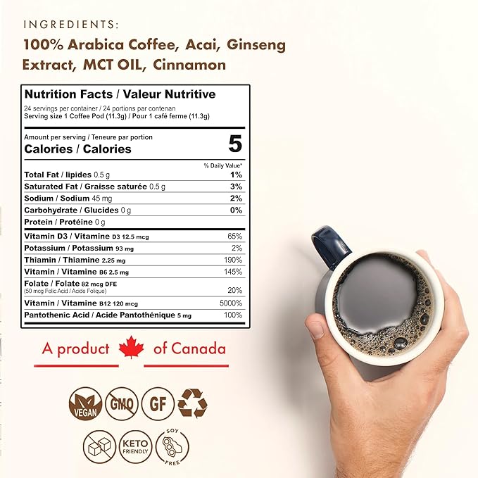 SOLLO Brain Power Medium Roast Coffee Pods with MCT Acai &amp Vitamins - Improves Memory &amp Focus Compatible with 2.0 K-Cup Keurig Brewers 24 Ct