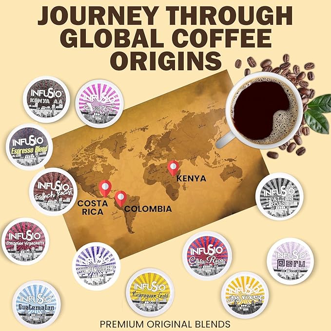 InfuSio Coffee Pods 96 Count Nicaraguan Gold Medium Light Roast Single serve Coffee pods for Keurig K Cup® Brewers - InfuSio Premium Roasted Keurig 2.0 Compatible