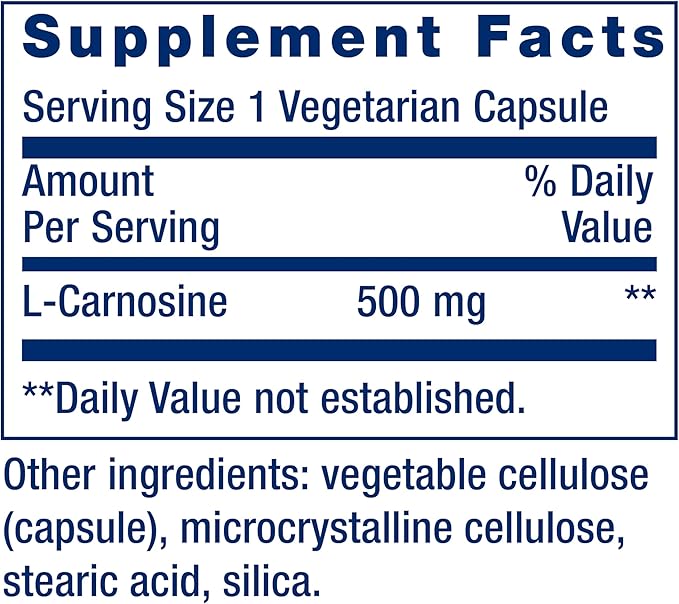 Life Extension Carnosine Healthy Aging Exercise Recovery Gluten-Free Non-GMO Vegetarian 60 Capsules