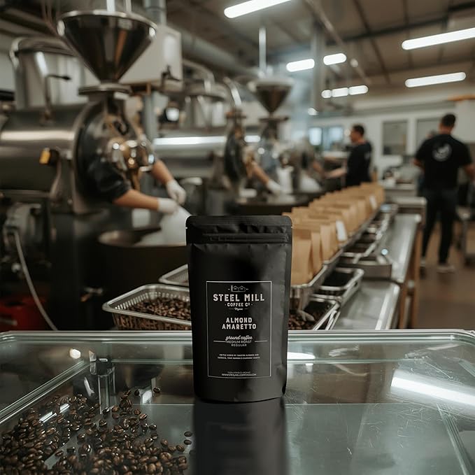 Steel Mill Coffee Co. Almond Amaretto Flavored Coffee - Ground 2lb Medium Roast 100% Arabica Vegan Gluten-Free Sugar-Free