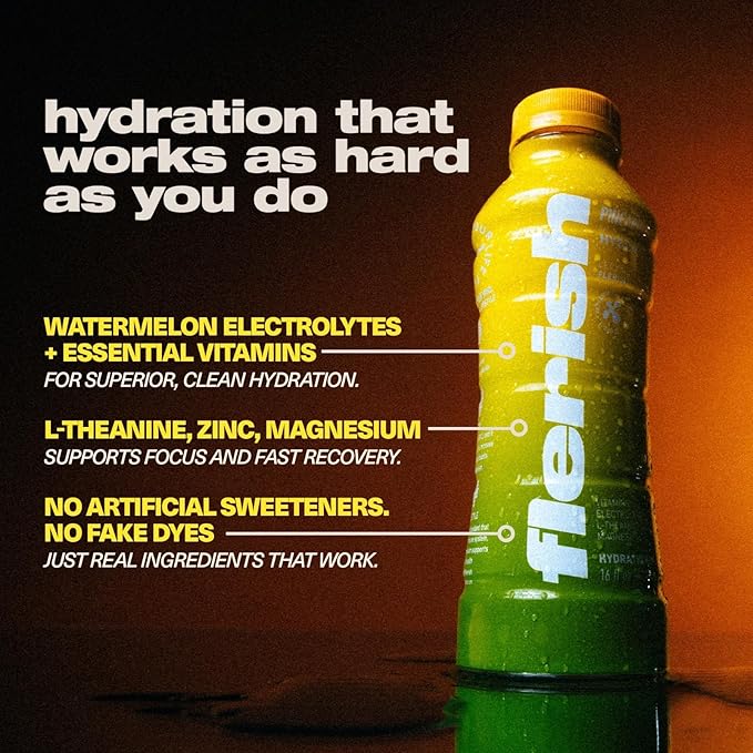 FLERISH Enhanced Hydration Drink | Watermelon-Based Functional Beverage with Electrolytes | Magnesium &amp L-Theanine | No Artificial Sweeteners | 35 Calories (Variety 12-Pack 16 fl oz)