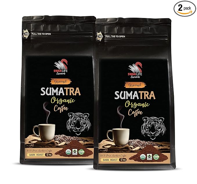 fair trade products - SUMARTA GROUND COFFEE ORGANIC arabica dark rost fair trade low acidity - sumatra coffee dark roast 2 Bags (24 Oz)