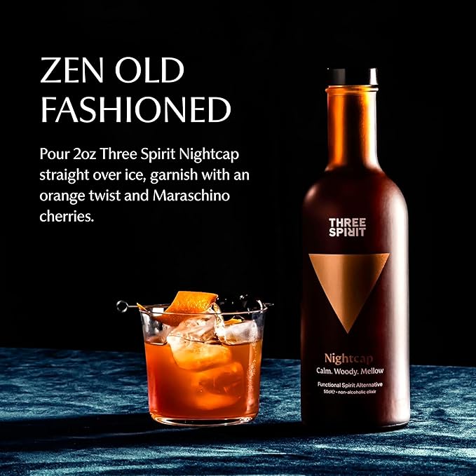 Three Spirit Non-Alcoholic Alternative Spirit - The Nightcap 50cl | Alt-Whiskey | Unwind &amp Chillout with Adaptogens Valerian Hops &amp Lemon Balm | Award Winning Active Botanical Gluten Free &