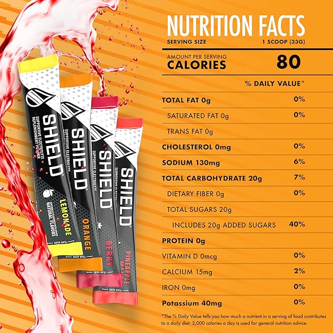 SHIELD Electrolyte Powder Sticks Singles | Real Fruit Flavors | Performance Hydration | All-natural | Exercise Drink | No Caffeine | On the Go Drink (Case of 100)