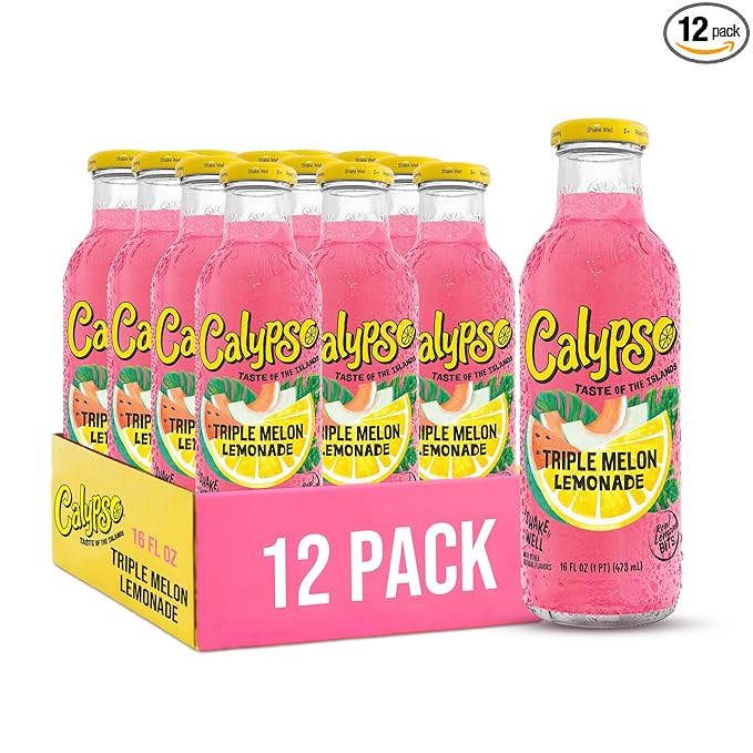 Calypso Lemonade Triple Melon Lemonade Made with Real Fruit 16 Fl Oz Glass Bottles (Pack of 12)