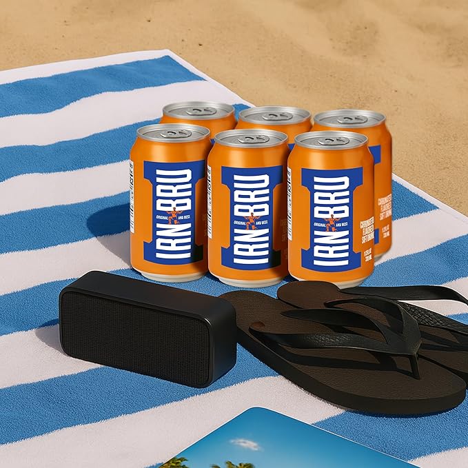 IRN-BRU Original Scottish Sparkling Soda Citrus Flavored Carbonated Drink - Sparkling Flavored Soft Drink 32 Flavor Recipe 11.1 fl oz Cans Pack of 8