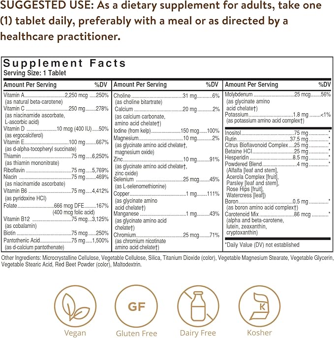 Solgar Iron-Free Formula VM-75 180 Tablets - Multivitamin with Chelated Minerals - Vitamin A B6 B12 C D E - Biotin Magnesium Calcium Zinc - Vegan Gluten &amp Dairy Free Kosher - 180 Servin
