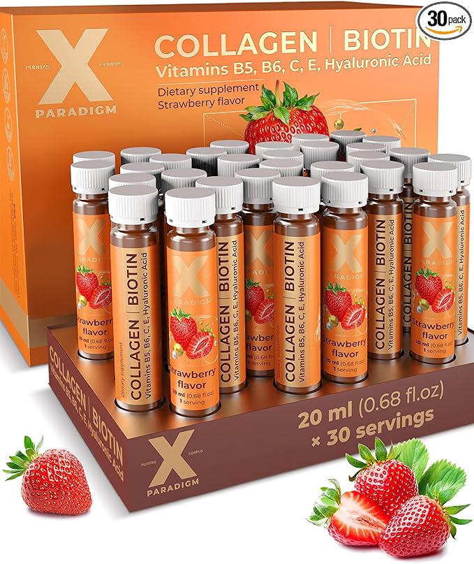 Liquid Collagen Peptides with Biotin &amp Hyaluronic Acid - 3000mg Hydrolyzed Bovine Collagen Type 1 and 3 Biotin 10000mcg Vitamins B5 B6 C &amp E - Liquid Collagen for Women and Men Collagen S