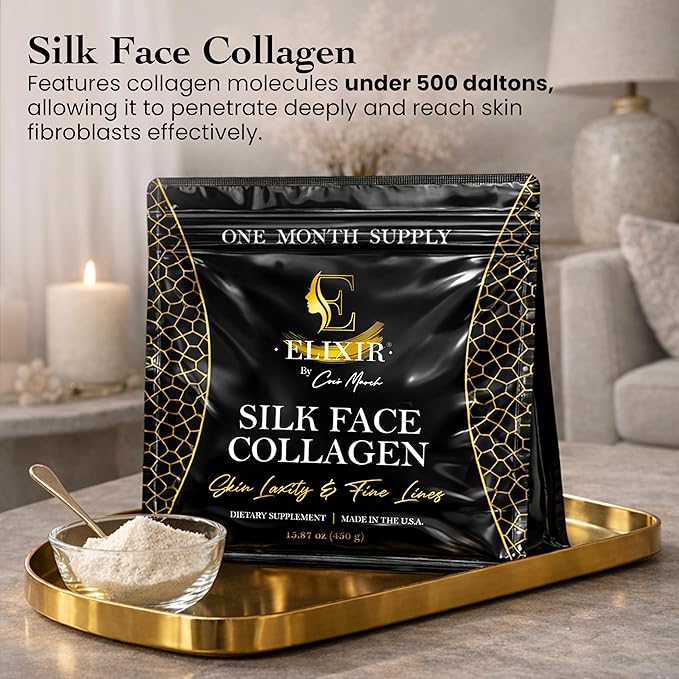 Elixir by Cocó March Silk Face Collagen Bundle for Fine Line Reduction Luxurious Illumination &amp Silky Radiance for Skin Hair Nails and Joints
