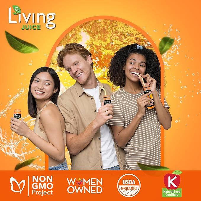 O2 Living Carrot Kick Mini Organic Cold Pressed Juice | Refreshing Carrot Orange &amp Yellow Beet Juice for Quick Wellness Boost | No Added Sugar or Water | Natural Sweetness | Non-GMO | 4 oz 8-Pac