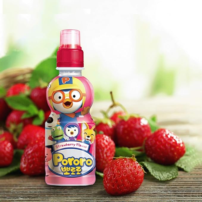 Paldo Fun &amp Yum Pororo Kids Strawberry Flavor Drink Pack of 8 Fruit Juice Drinks with Comfortable Push-Pull Sports Cap Perfect Drink for Children 7.95 fl oz. x 8