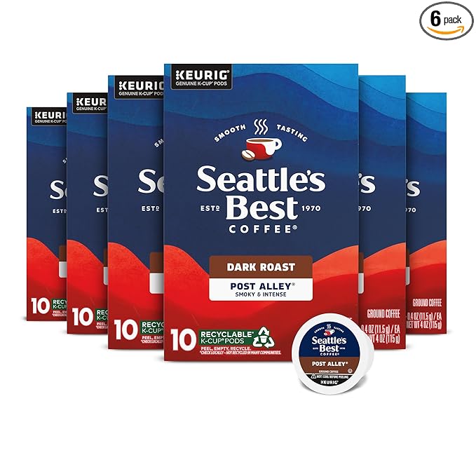 Seattle’s Best Coffee Dark Roast K-Cup Coffee Pods Post Alley 100% Arabica 6 Boxes (60 Pods Total)