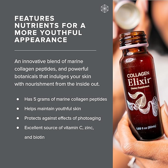 Isagenix Collagen Elixir - Drink with Marine Collagen Peptides - Support a Youthful Appearance with Vitamin C Zinc &amp Biotin - 50 mL