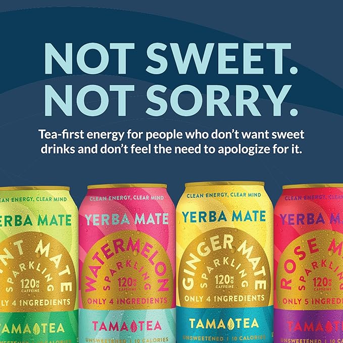 Organic Sparkling Ginger Yerba Mate Tea Unsweetened by Tama Tea - Sugar Free Energy Drink Alternative 120mg Natural Caffeine 12 oz (12-Pack)