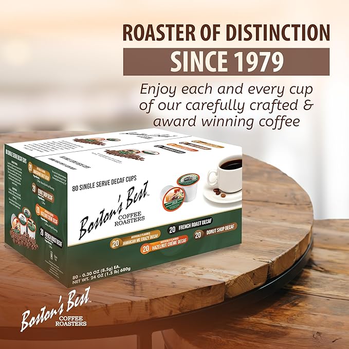Boston’s Best - Decaf Assortment Flavored Coffee Blends Dessert Gourmet Compatible with Keurig Coffee Maker 1 Count (80 Single Serve Medium Roast Cups)