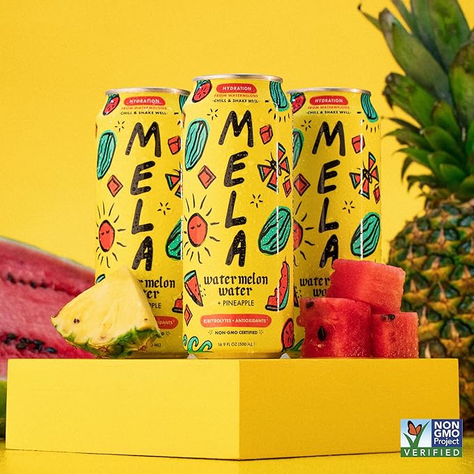Mela Water Natural Watermelon Juice Drink Electrolytes &amp Antioxidants Natural Hydration Coconut Water Alternative Vitamin C No Added Sugar Pineapple (16.9 floz (Pack of 12))