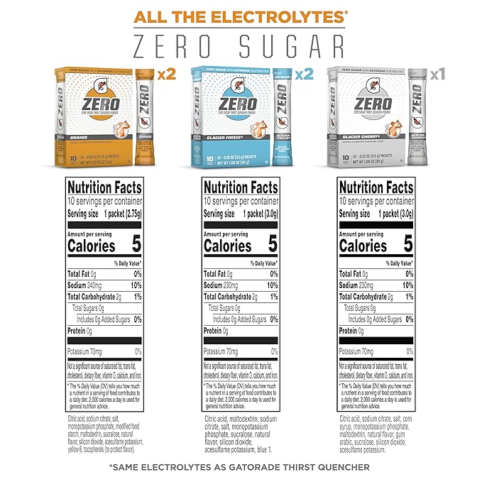Gatorade G Zero Powder Glacier Cherry Variety Pack 0.10oz Individual Packets - 10 Count (Pack of 5)