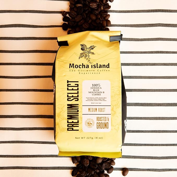 Mocha Island Blue Mountain Coffee Medium Roast Ground Jamaican Coffee 8oz