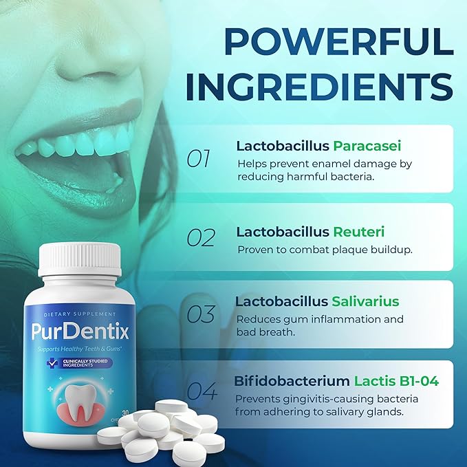 Oral Health Probiotic – 4-Strain Formula for Healthy Gums Teeth &amp Fresh Breath – 30 Chewable Tablets