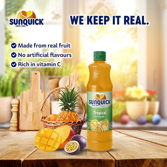 Tropical Fruit Concentrate Juice (Pack Of 1 x 700ml Bottle) Real fruit juice with no added artificial flavors colors or sweeteners SUNQUICK - JUICE