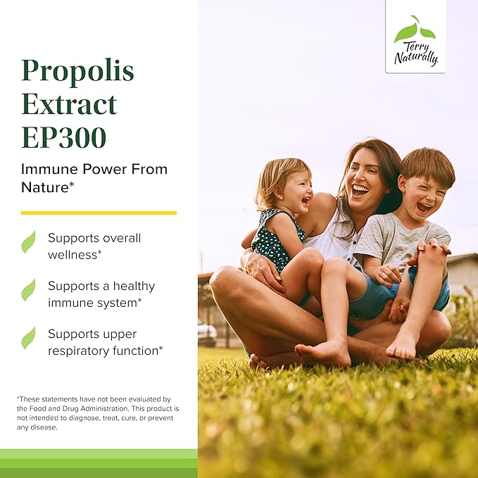 Terry Naturally Propolis Extract - 200 mg 60 Capsules - Immune Support Supplement Promotes Healthy Bacteria Balance 100% Pure Propolis No Beeswax - Non-GMO Gluten-Free - 60 Servings