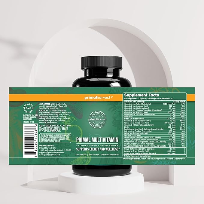 Primal Harvest Multivitamin &amp Collagen Supplements for Women and Men Multi Vitamin Capsules and Collagen Peptides Pills Bundle